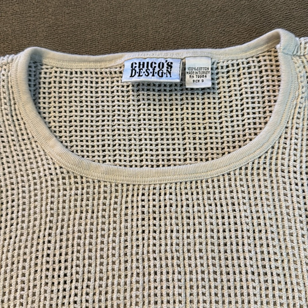 Chico’s Design Beige Mesh Cotton Blouse Top Size 3 (TD) - Picture 3 of 4